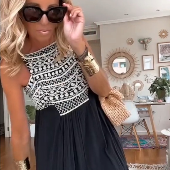 ZARA  Embroidered tiered flowy cotton long Dress NWT - Picture 6 of 14